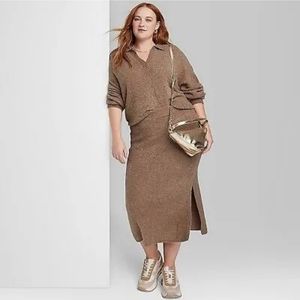 Women's Ascot + Hart Graphic Sweater Maxi Skirt& Matching Sweater Shirt Brown 1X
